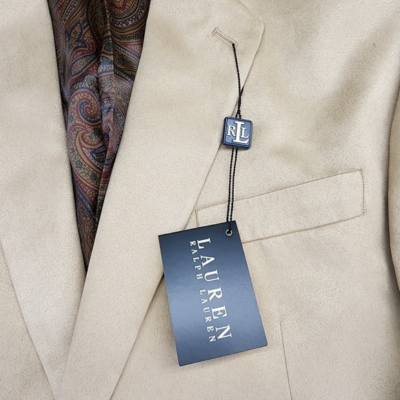 NEW Lauren Ralph Lauren Blazer Men's 46L‎ Long Tan Suede Paisley Lining - Picture 5 of 14